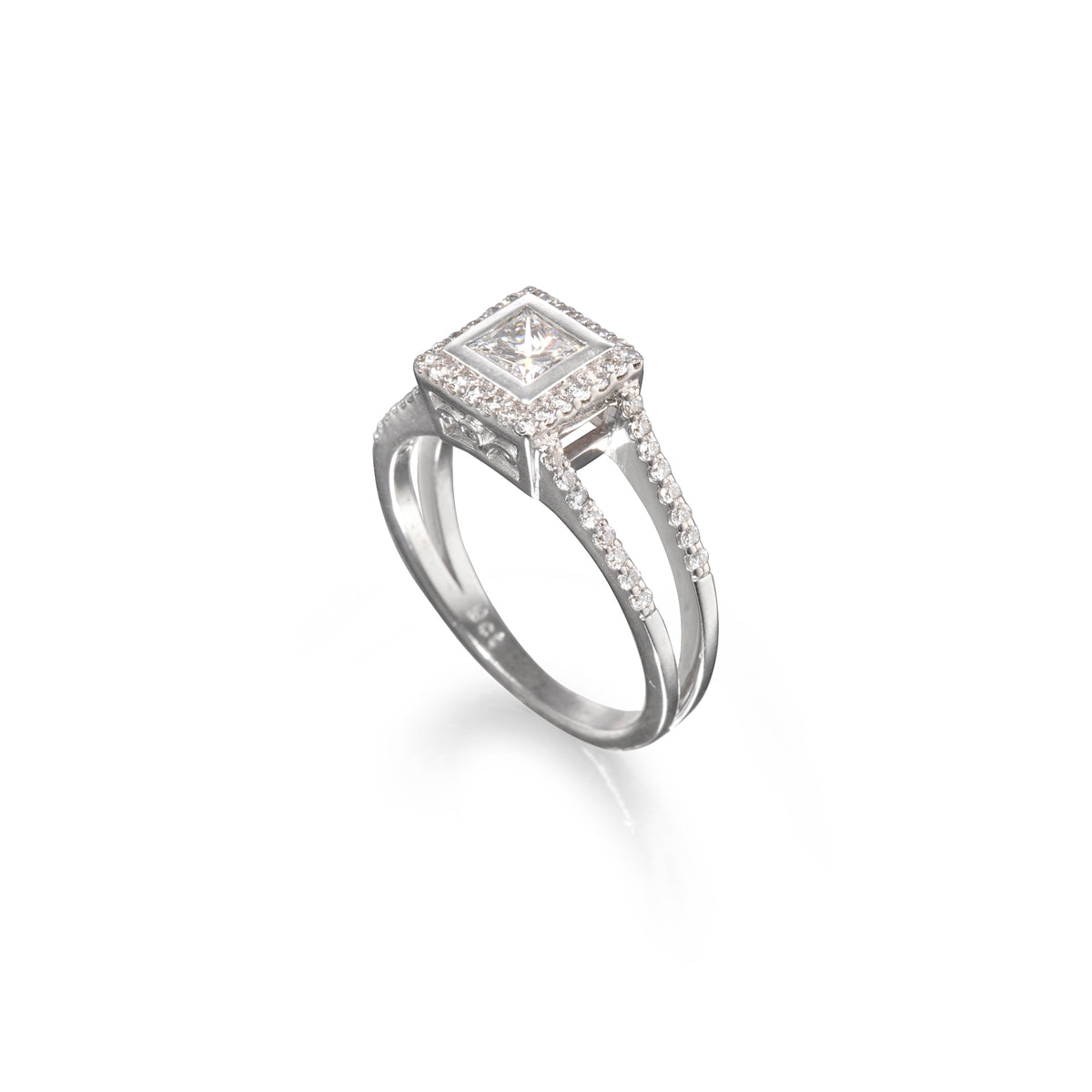 9ct White Gold Split Eternity Princess Cut Diamond Halo Ring top view