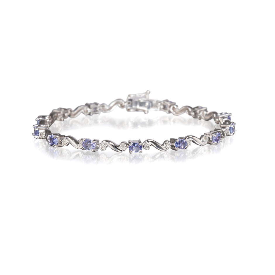 9ct white gold tanzanite and diamond bracelet, available in South Africa