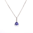 A 9ct White Gold Trillion Cut Tanzanite Pendant with a 9ct White Gold necklace shown against a plain white background.