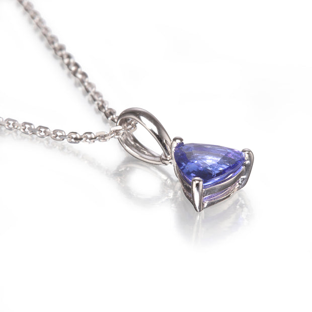 9ct White Gold Trillion Cut Tanzanite Pendant with a 9ct White Gold Chain top view