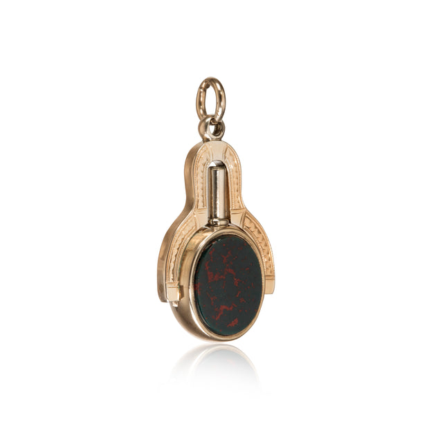 antique 10ct yellow gold carnelian bloodstone intaglio watch key with hidden locket