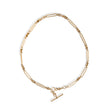 A gold paperclip chain necklace with a toggle clasp, displayed on a clean white background.