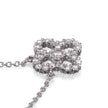 A white gold chain necklace featuring a clover-shaped pendant encrusted with clear round gemstones, shown on a clean white background.