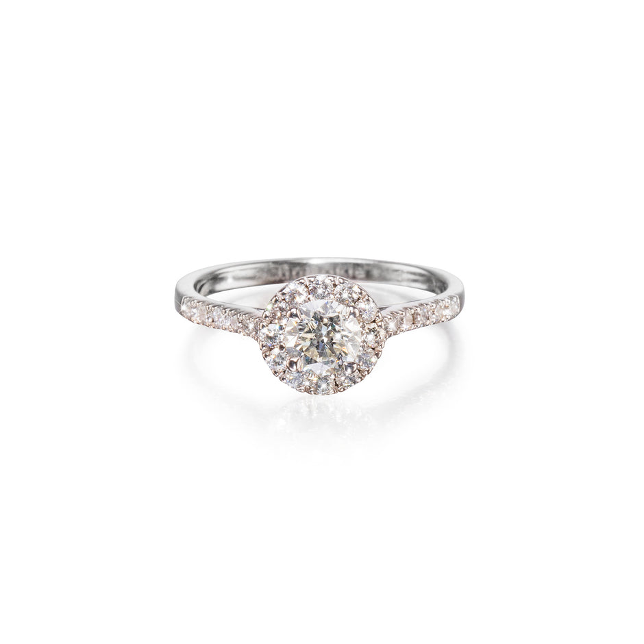 Pre-owned Browns 18ct white gold diamond halo ring, available in South Africa