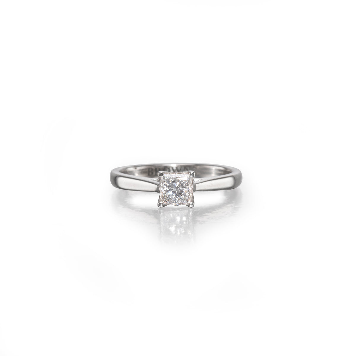Browns 18ct White Gold Princess Diamond Solitaire Ring front view
