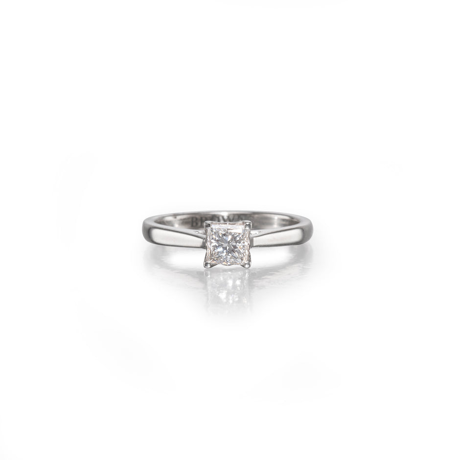 Browns 18ct White Gold Princess Diamond Solitaire Ring front view
