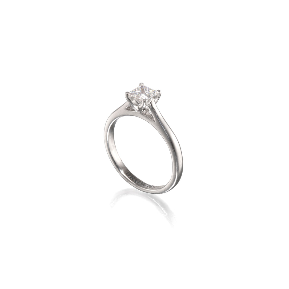 Browns 18ct White Gold Princess Diamond Solitaire Ring top view