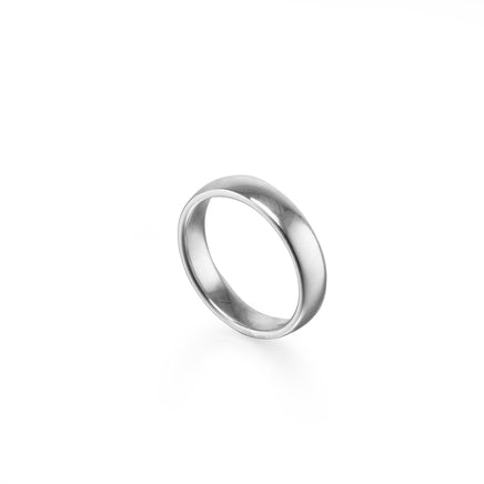 A classic polished white gold band ring, shown at a three-quarter angle on a clean white background.