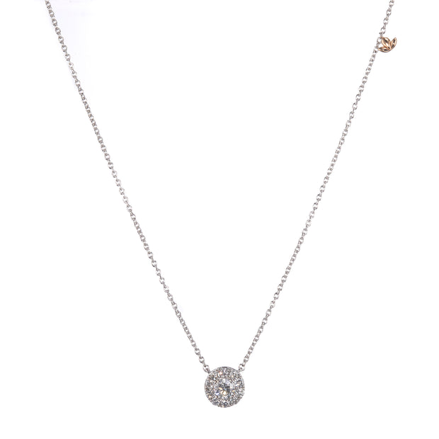 Browns Diamond Guardian Angel Halo Necklace set in 18ct Two Tone Gold on white background