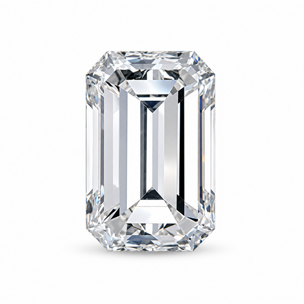 An emerald-cut diamond shown in a front-facing view on a clean white background.