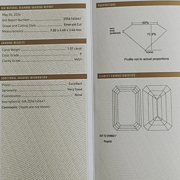 GIA diamond grading report with detailed specifications and diagrams.