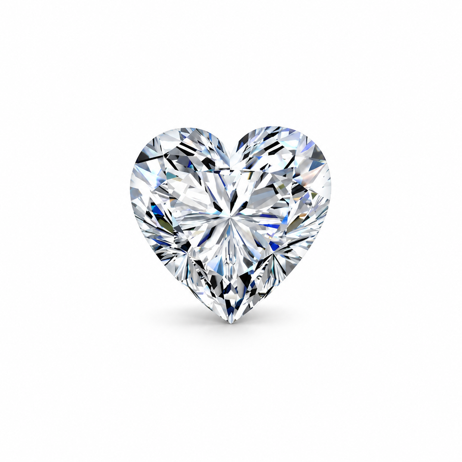 A heart-shaped brilliant-cut diamond shown on a clean white background.