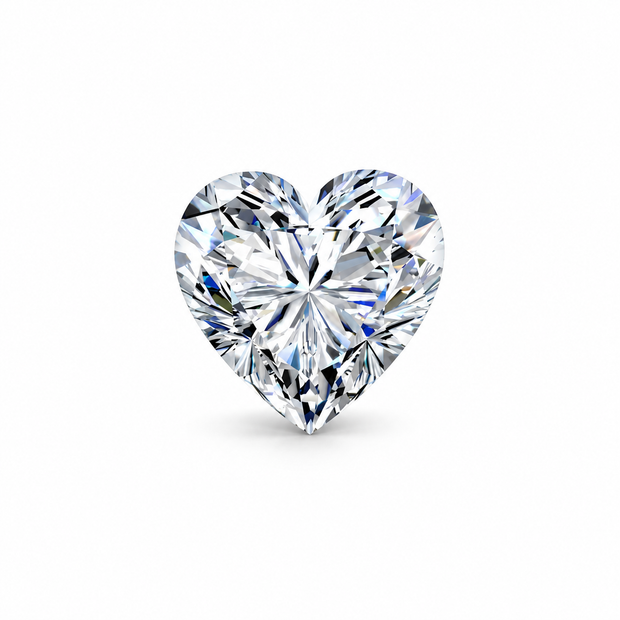 A heart-shaped brilliant-cut diamond shown on a clean white background.
