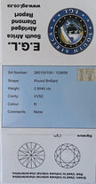Round Brilliant Cut Diamond 2.9040cts N VVS2