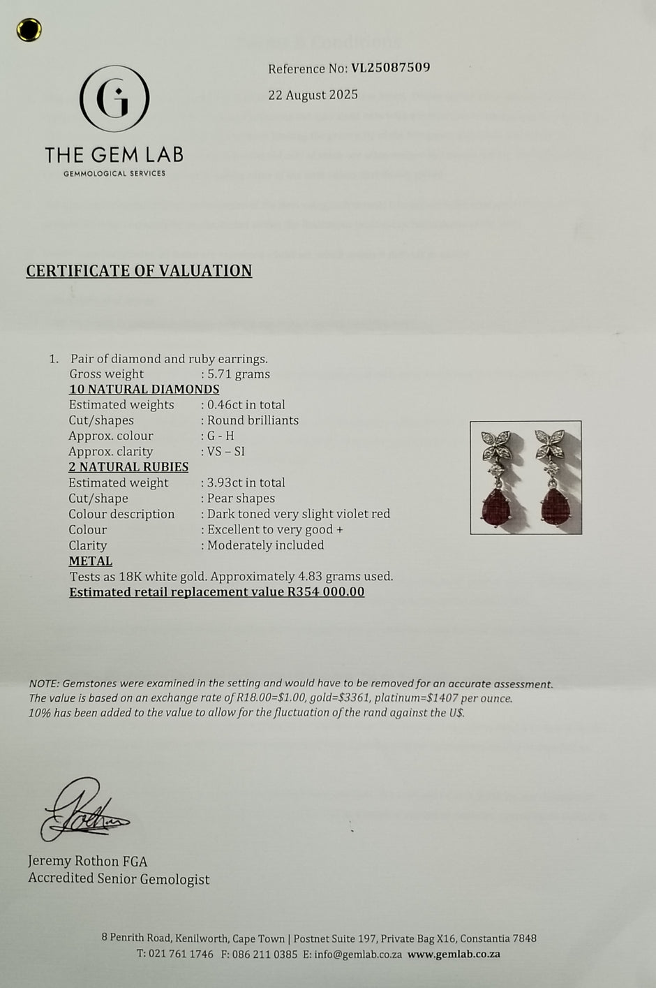 18ct White Gold Ruby and Diamond Flower Hanging Earrings