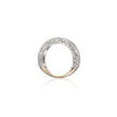 A two-tone ring featuring a white gold filigree band with a polished yellow gold base, shown on a clean white background with a soft reflection.