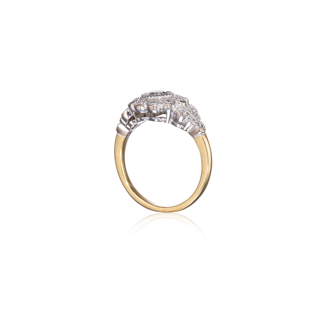 18ct White and Yellow Gold Two Tone Vintage Style with Milgrain Diamond Cluster Ring