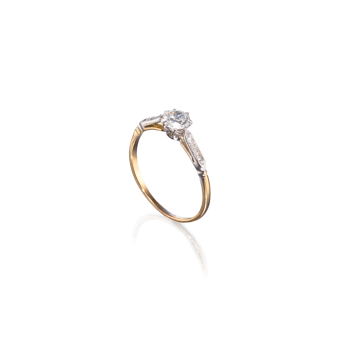 Vintage 18ct Two Tone White and Yellow Gold Solitaire Diamond Ring