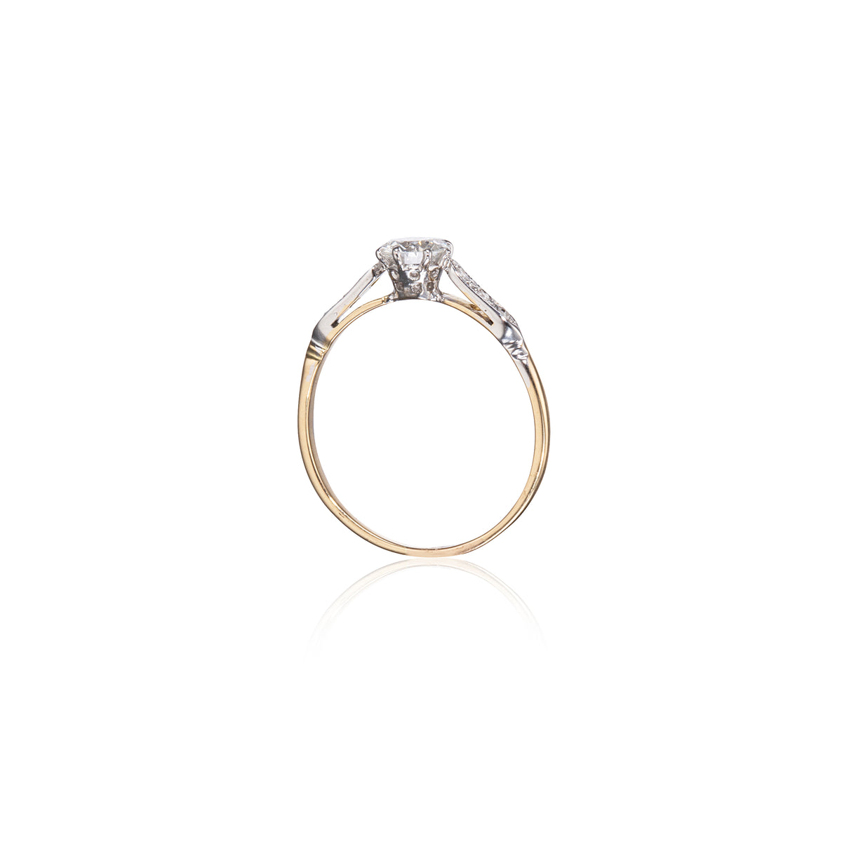 Vintage 18ct Two Tone White and Yellow Gold Solitaire Diamond Ring