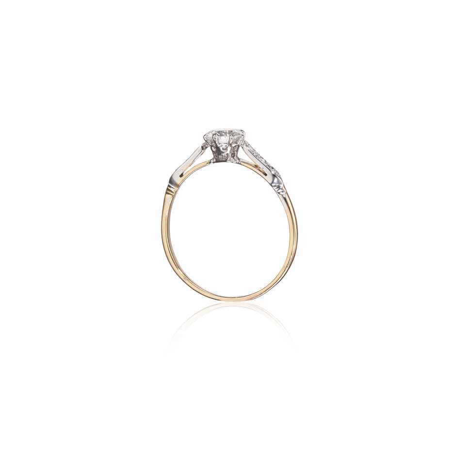Vintage 18ct Two Tone White and Yellow Gold Solitaire Diamond Ring