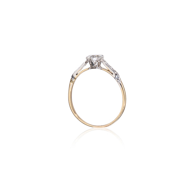 Vintage 18ct Two Tone White and Yellow Gold Solitaire Diamond Ring
