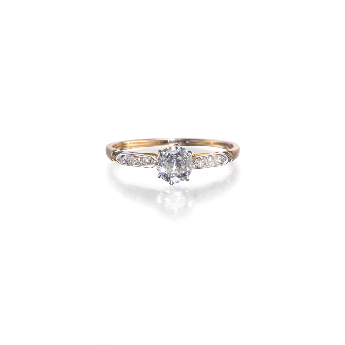 Vintage 18ct Two Tone White and Yellow Gold Solitaire Diamond Ring