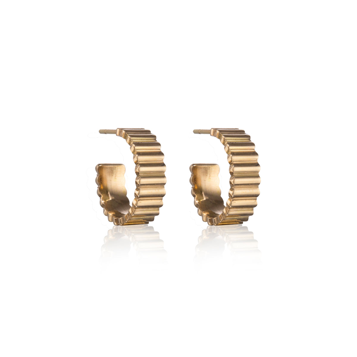 18ct Yellow Gold Hoop Earrings with Ribbed Detail