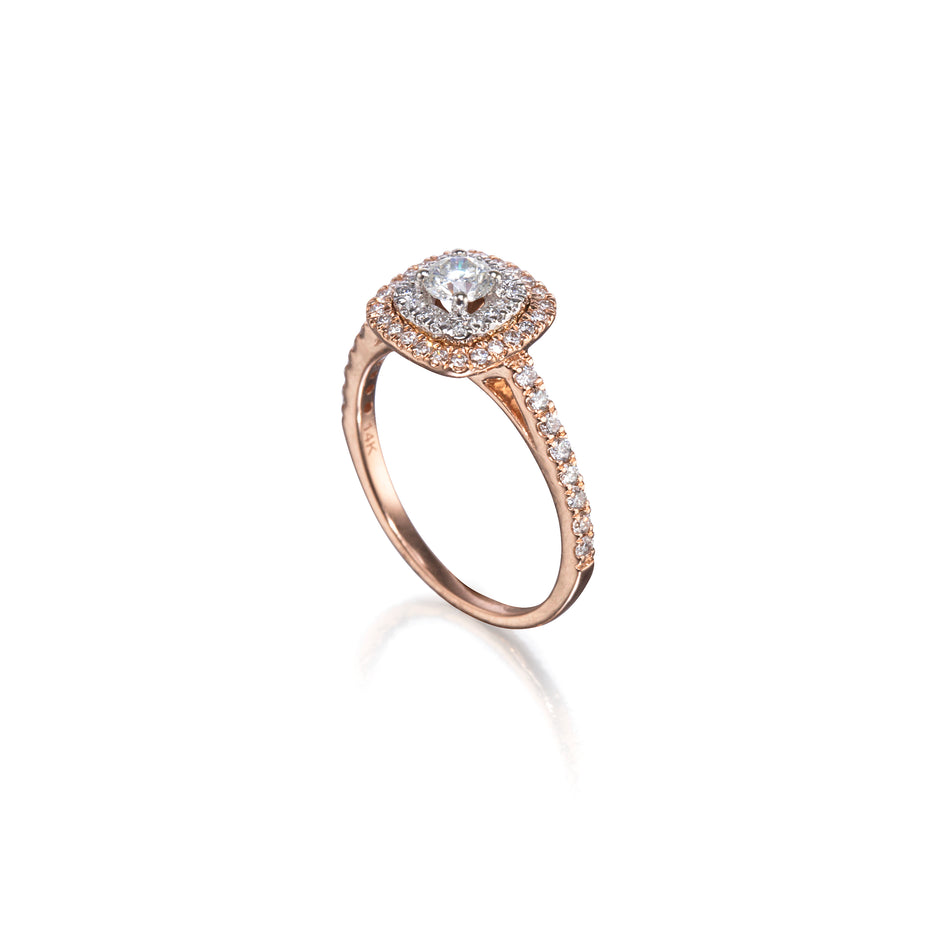 14ct Rose and White Gold Two Tone Double Halo Ring