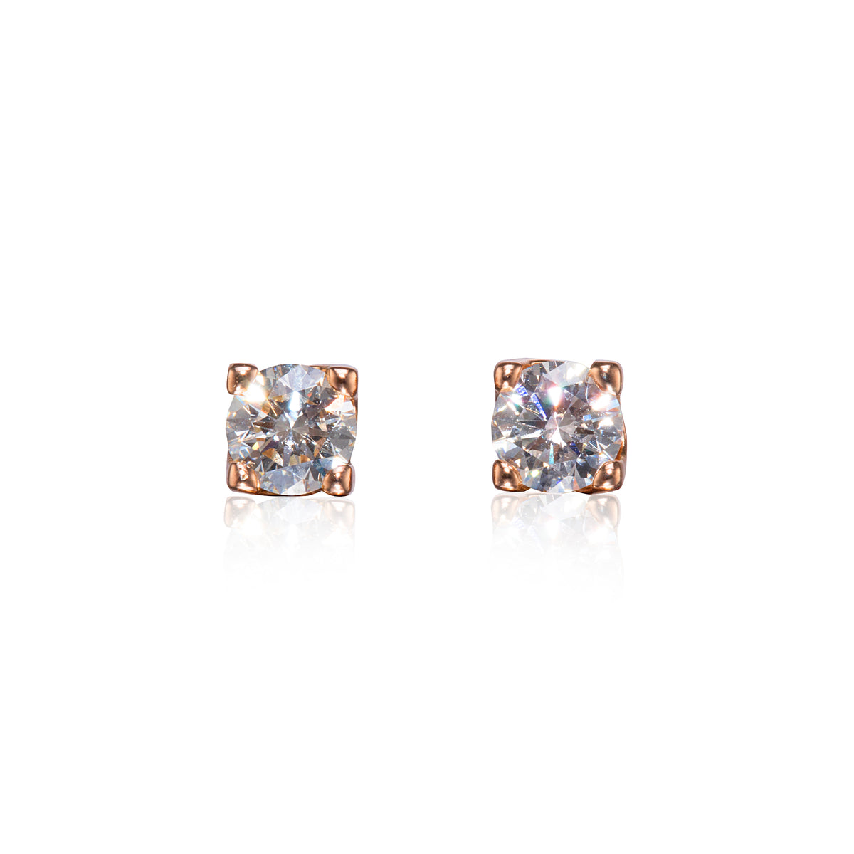 18ct Rose Gold 4 Claw Diamond Stud Earrings