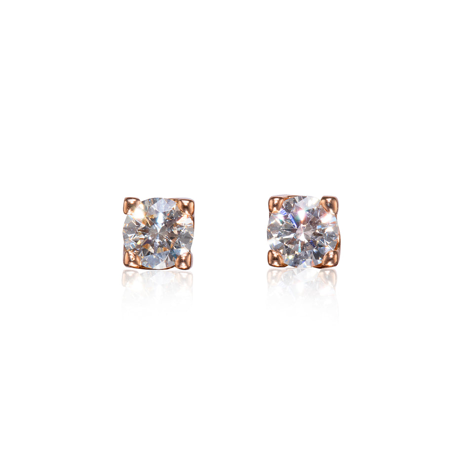 18ct Rose Gold 4 Claw Diamond Stud Earrings