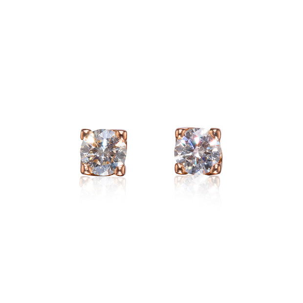 18ct Rose Gold 4 Claw Diamond Stud Earrings