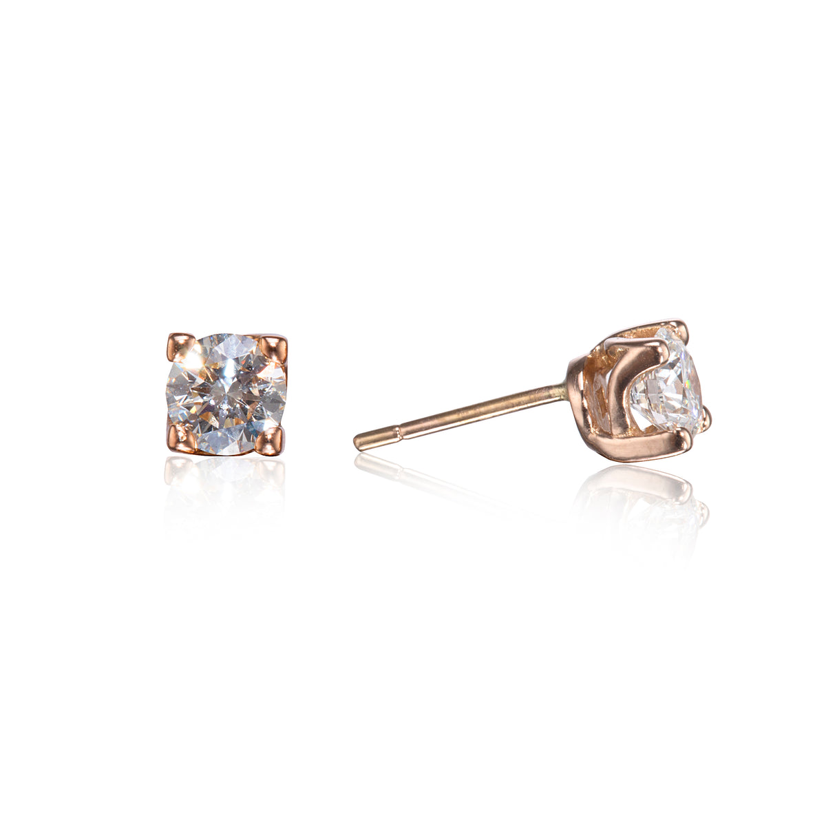18ct Rose Gold 4 Claw Diamond Stud Earrings