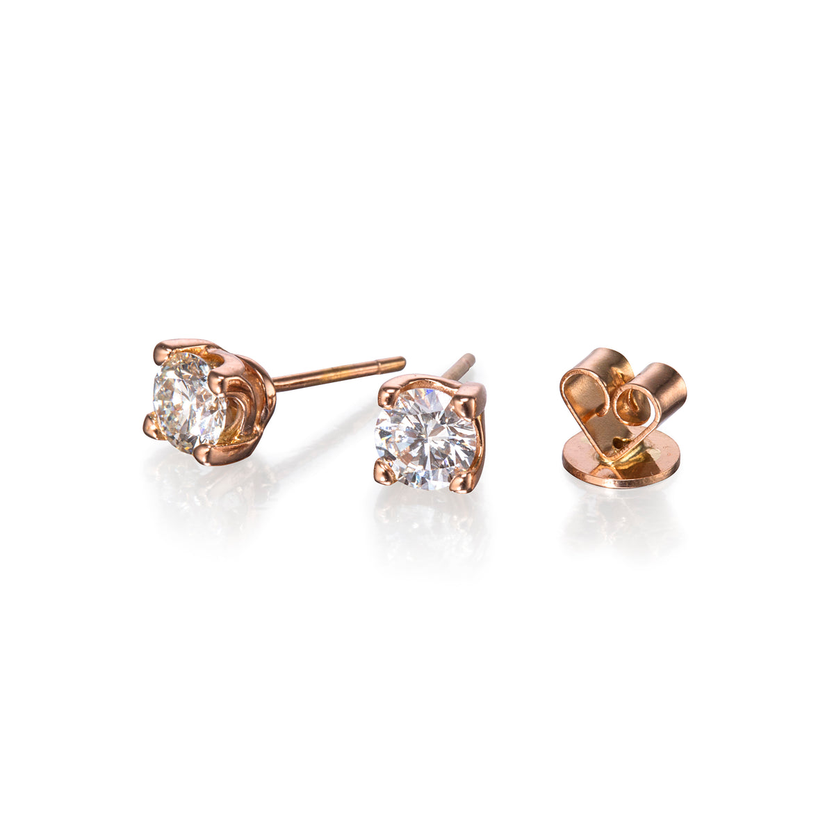 18ct Rose Gold 4 Claw Diamond Stud Earrings