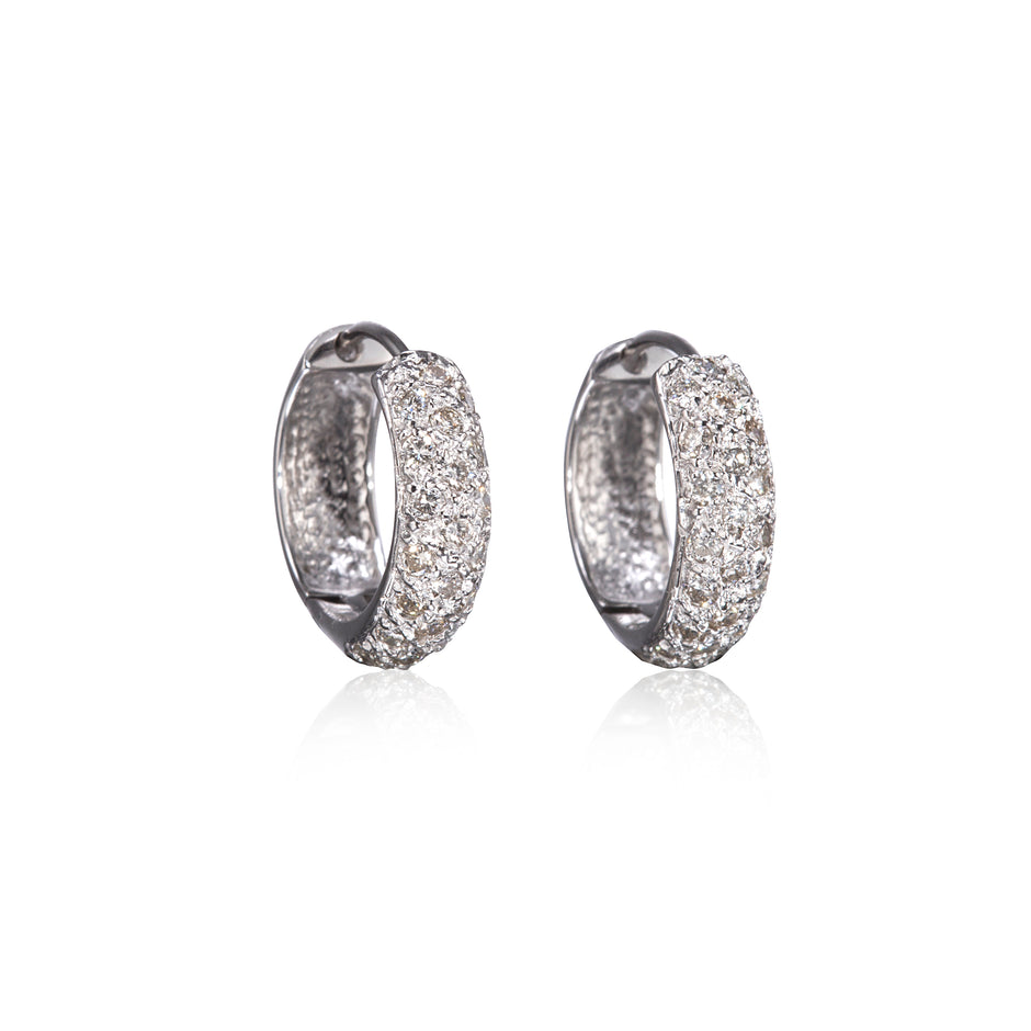 18ct White Gold Diamond Pavé Huggie Earrings