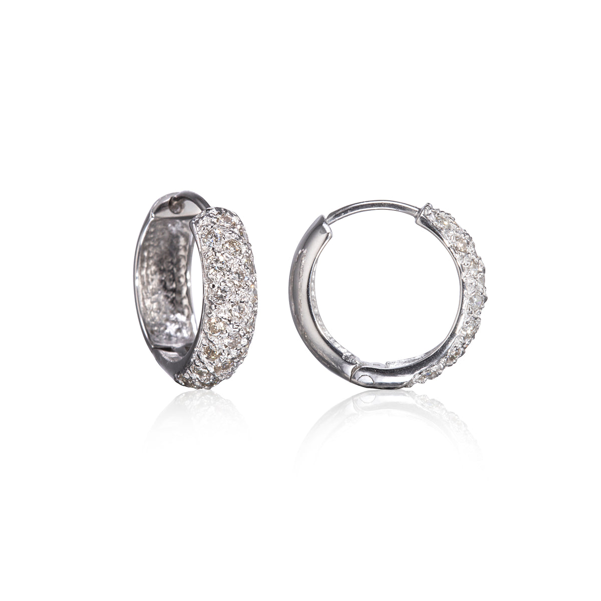 18ct White Gold Diamond Pavé Huggie Earrings