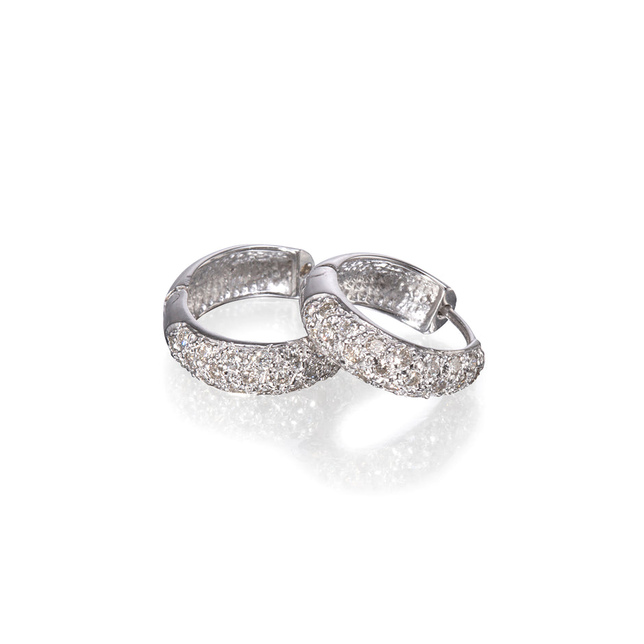 18ct White Gold Diamond Pavé Huggie Earrings