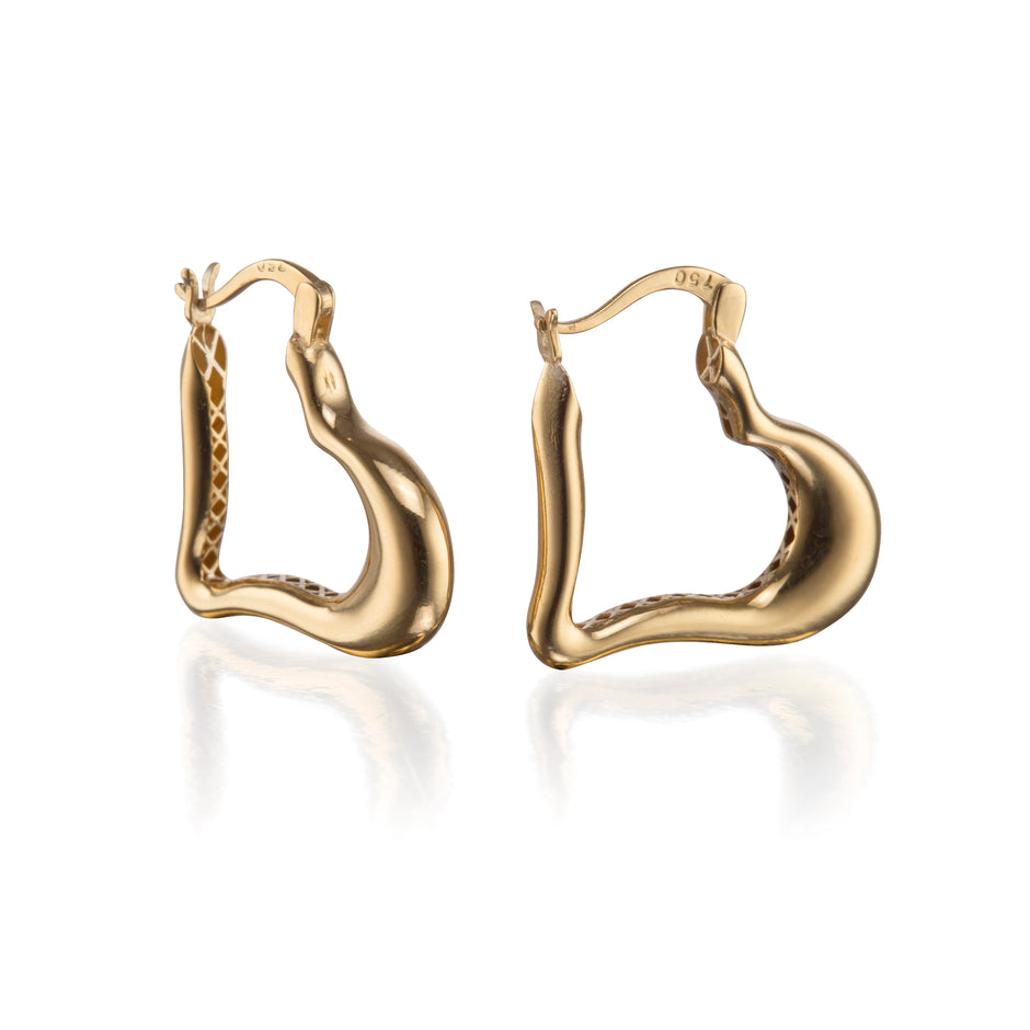 18ct Yellow Gold Heart Shape Creole Pin Hoop Earrings