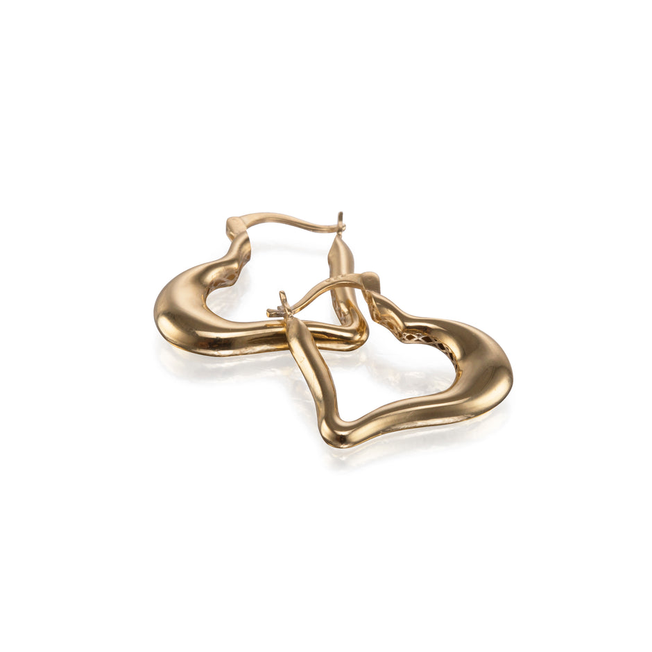 18ct Yellow Gold Heart Shape Creole Pin Hoop Earrings