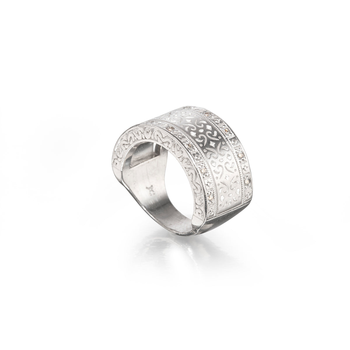 Jenna Clifford 9ct White Gold Milgrain and Floral Filigree Pattern Diamond Ring
