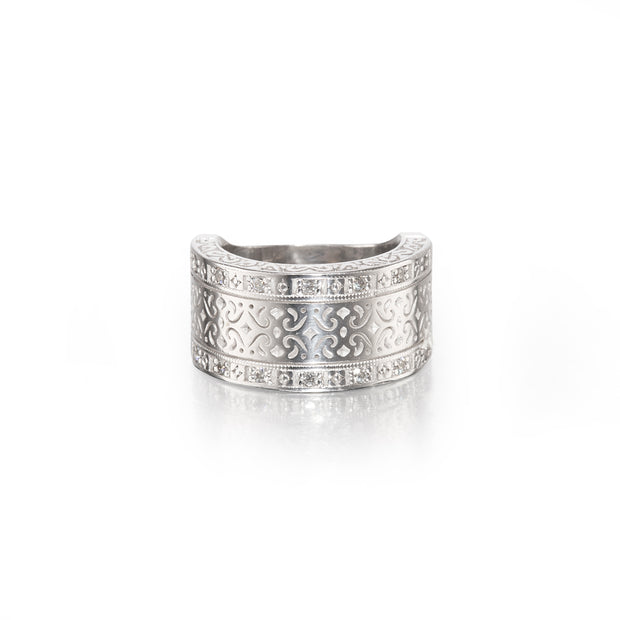 Jenna Clifford 9ct White Gold Milgrain and Floral Filigree Pattern Diamond Ring