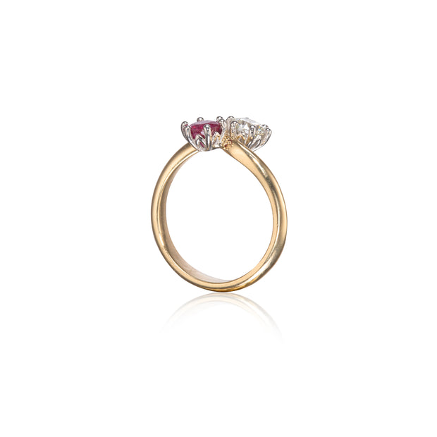 Vintage 18ct Two-Tone Toi et Moi Ruby and Diamond Ring