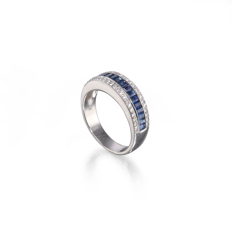Jack Friedman 18ct White Gold Channel Set Sapphire and Pave Diamond Ring