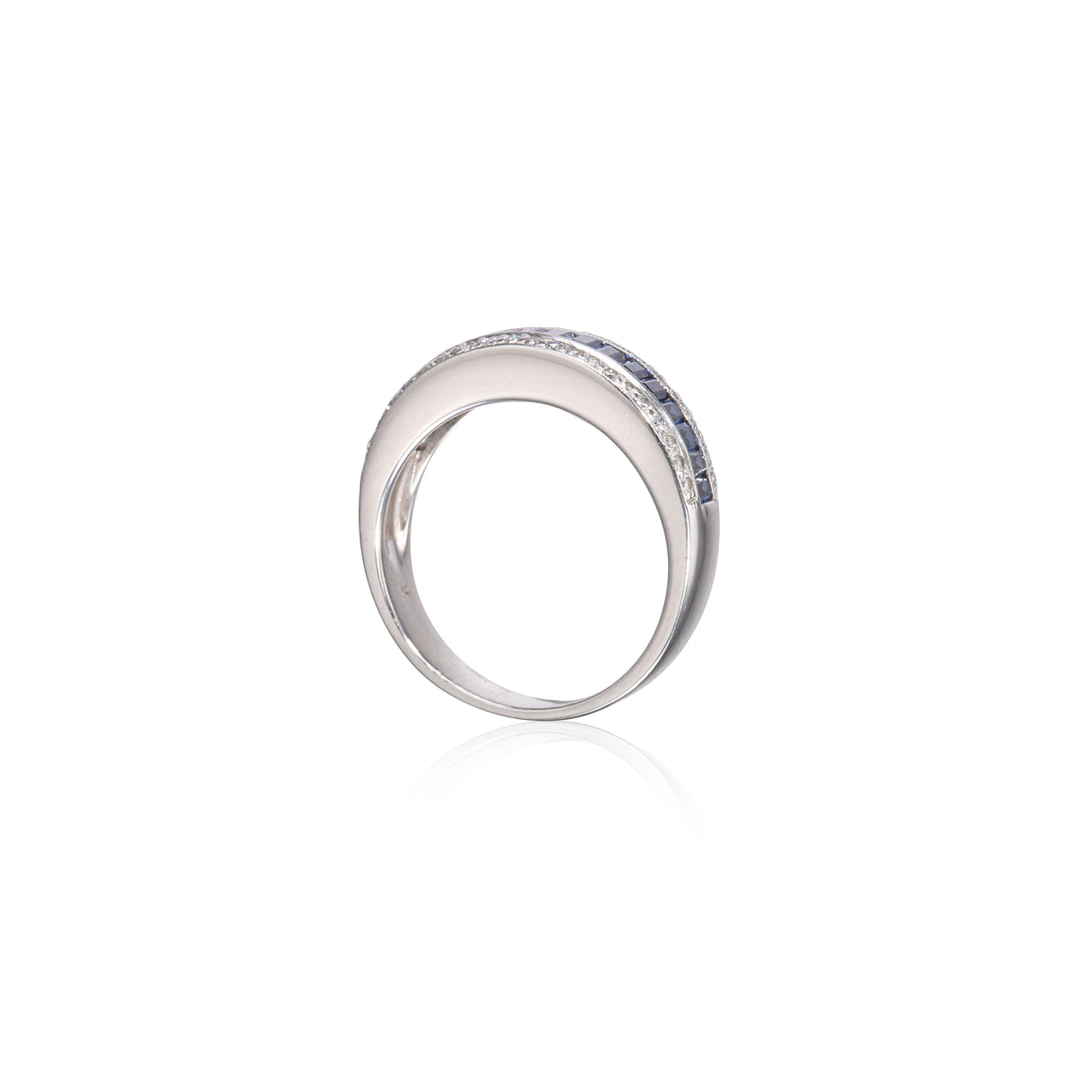 Jack Friedman 18ct White Gold Channel Set Sapphire and Pave Diamond Ring