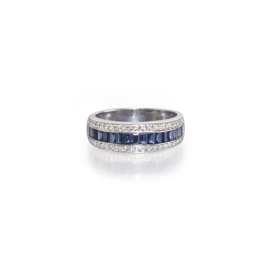 Jack Friedman 18ct White Gold Channel Set Sapphire and Pave Diamond Ring