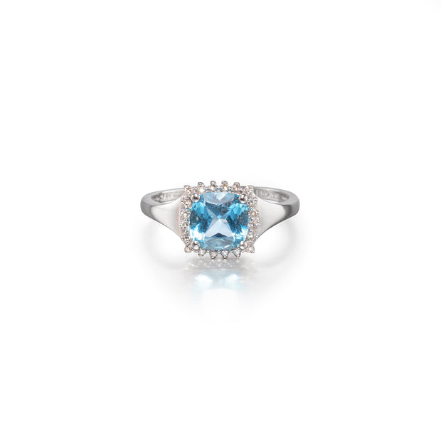 Browns 9ct White Gold Cushion Cut Topaz Halo Ring