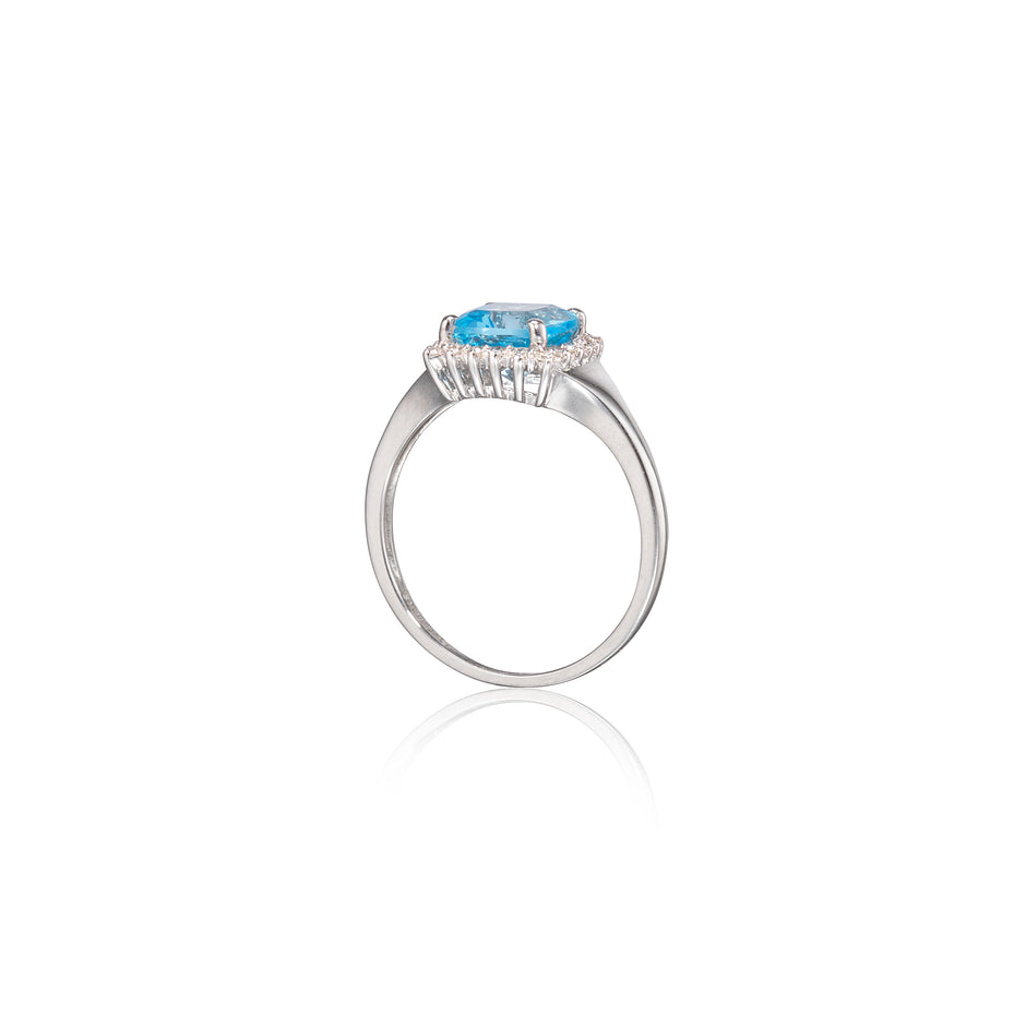 Browns 9ct White Gold Cushion Cut Topaz Halo Ring