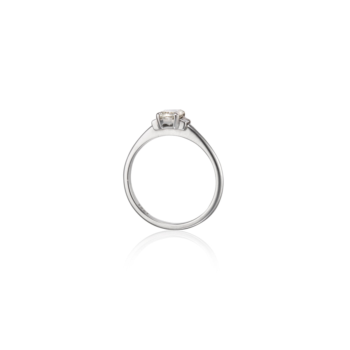 18ct White Gold Emerald and Baguette Cut Diamond Trilogy Ring