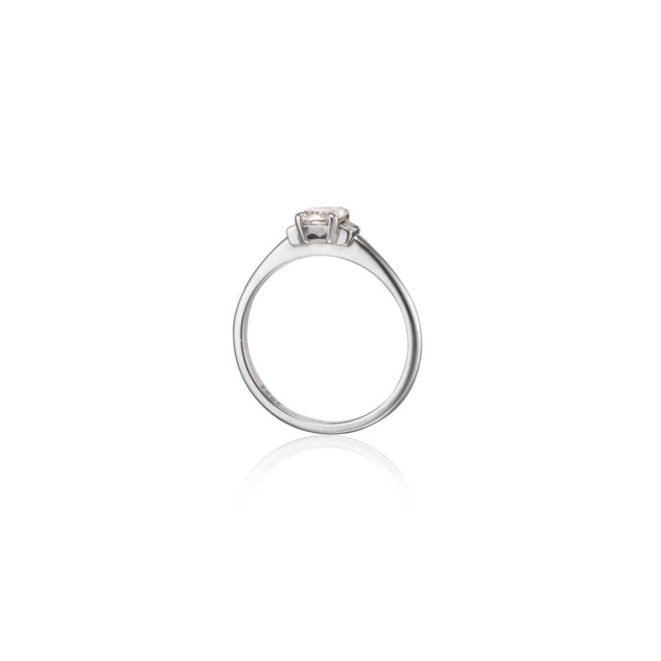 18ct White Gold Emerald and Baguette Cut Diamond Trilogy Ring