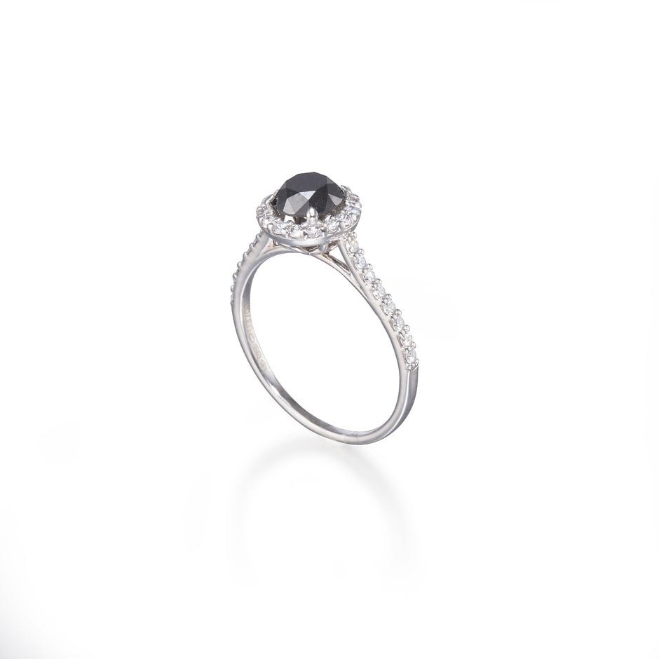 Browns Angel Collection 18ct White Gold Black Diamond Halo Ring