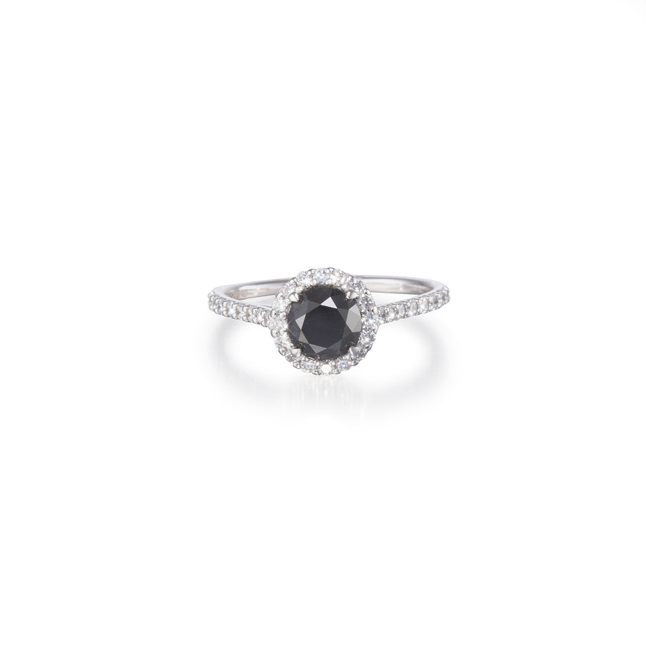 Pre-owned Browns black diamond halo ring in 18ct white gold, South Africa